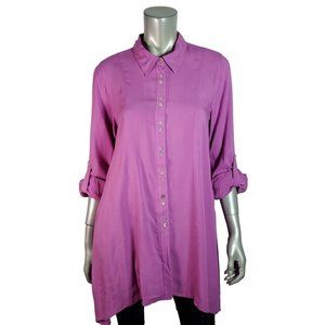 Soft Surroundings Top Size S Tunic A-Line‎ Pockets Roll Tab Button Down Purple
